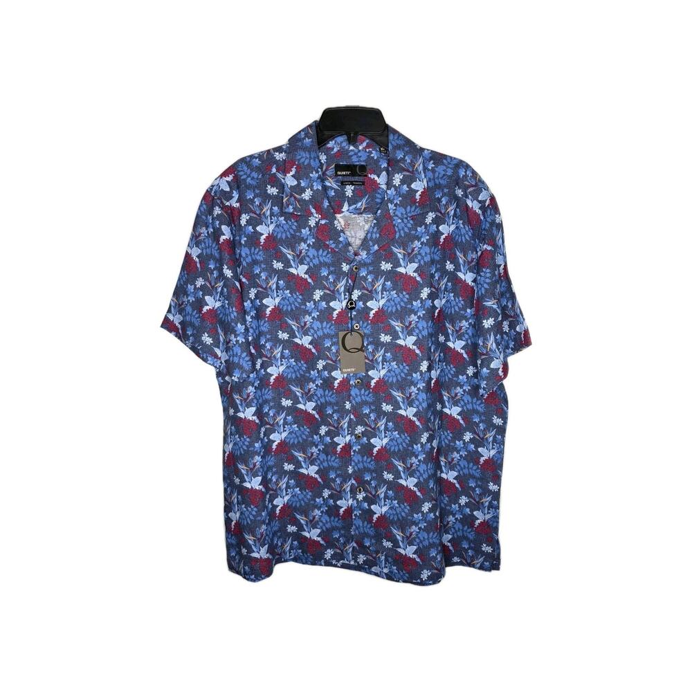 Quieti Mens XL Linen Blend Short Sleeve Shirt Blue Red Floral Button Down